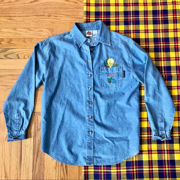 Warner Brothers Tweety Denim Button Up Shirt - Picture 2 of 4